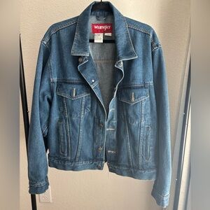 Wrangler Hero Blue Denim Jean Jacket Size L Vintage Wash Button Front